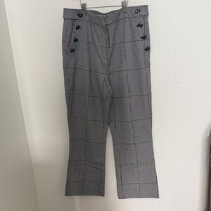 LOFT Gray Glen Plaid Women's Pants with Side Button Detail